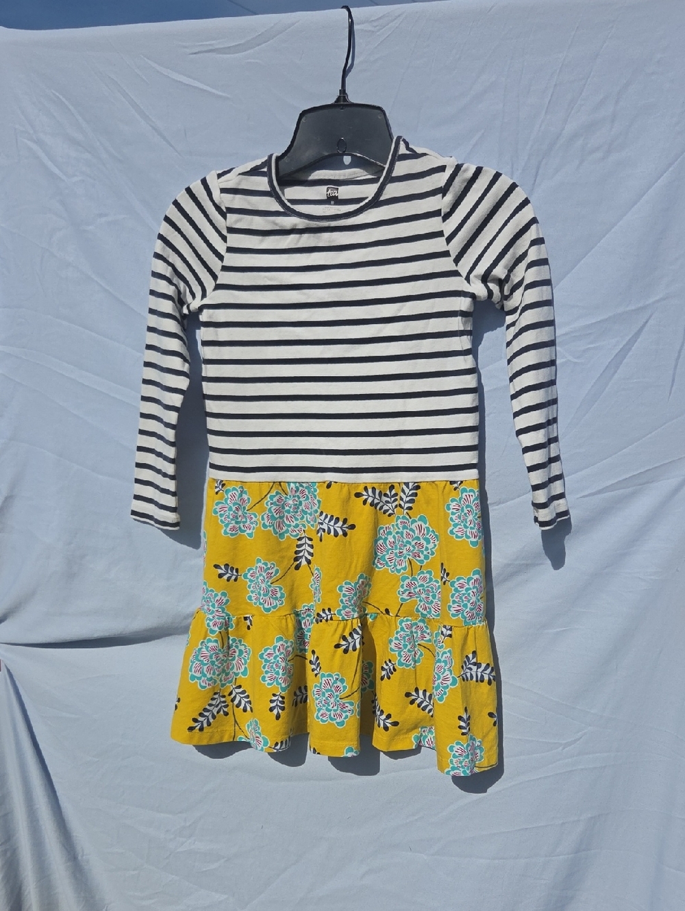 Tea Collection Black and White Striped Dress With Yellow Flowers Size 10
